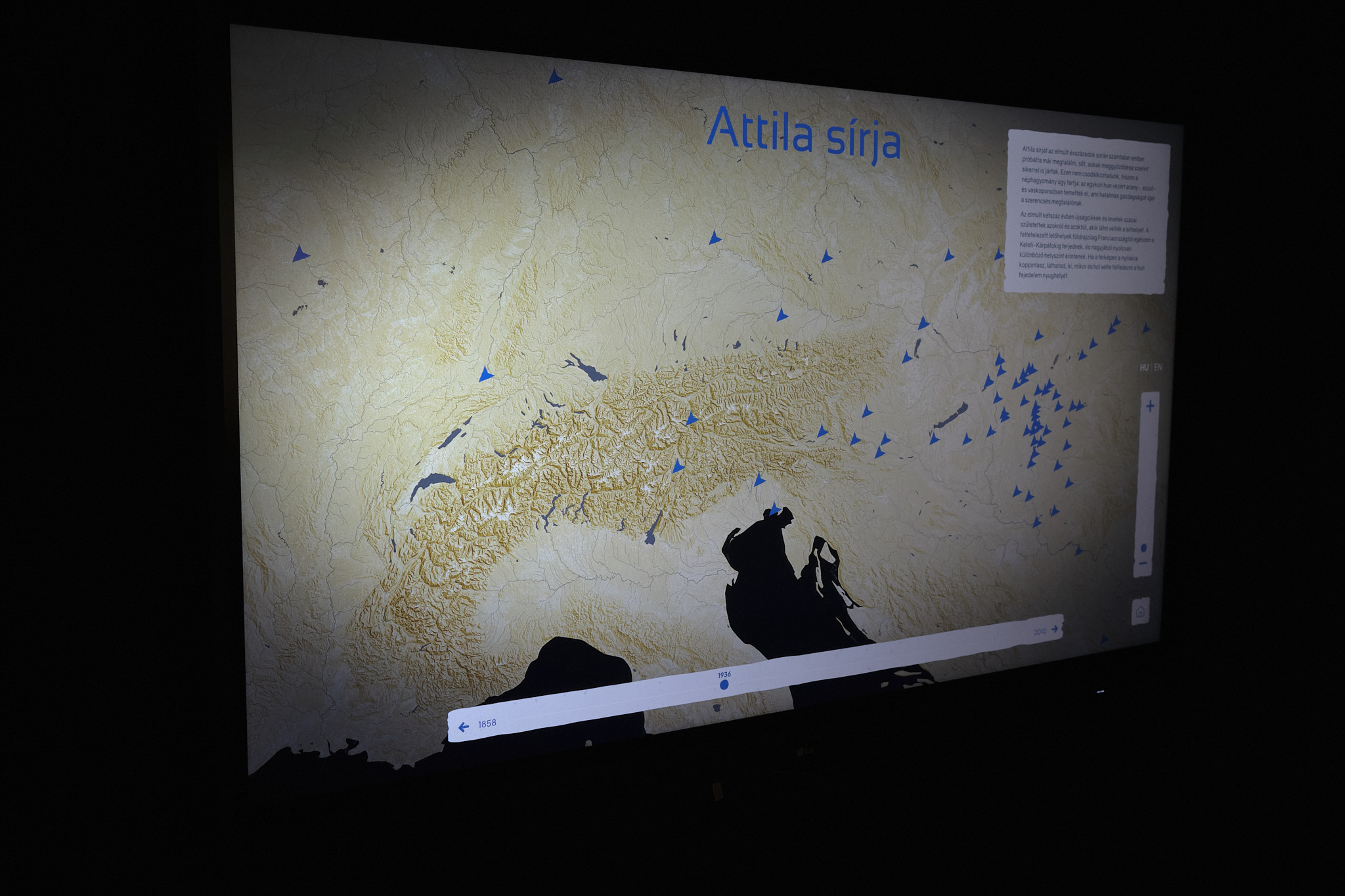 Digital screen for Attila's Grave with many marked locations